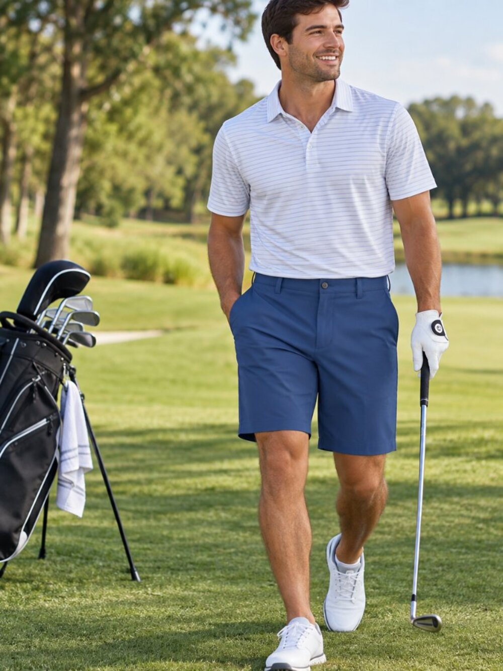 32 DEGREES COOL Blue Stretch Performance Men's 38 Golf Shorts